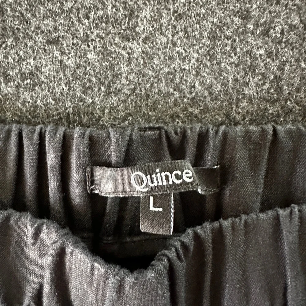 Quince 100% European Linen Wide Leg Pants Black Elastic Waist Size Large Petite